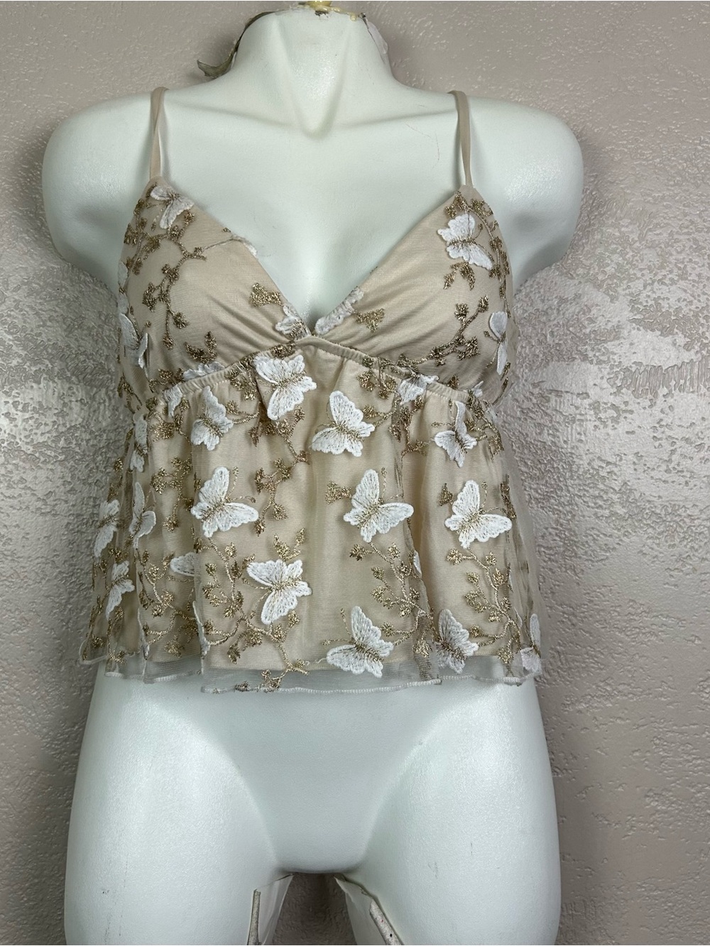 Choose 5 for $30 Beige Butterfly Embroidered Lace Camisole - Picture 7 of 13